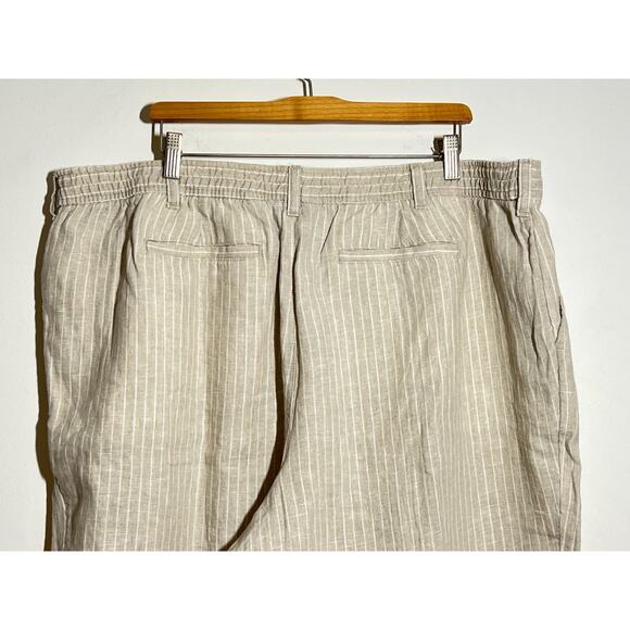 Lands End Plus NWT Tan Stripe High Rise Wide Leg 100% Linen Pleated Pants 22 W - Picture 9 of 9